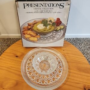 Indiana Glass Presentations Crystal Collection 2 Pc Chip 'N Dip Set ORIGINAL BOX